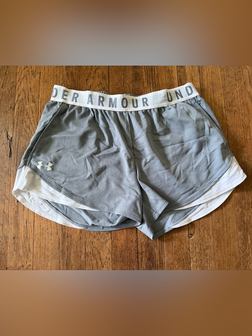 Under Armour Light Gray Women’s Athletic Shorts with White Trim